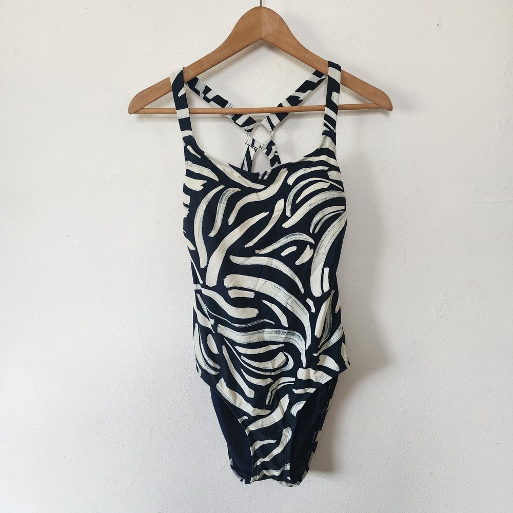 Womens Hurley One Piece Swimsuit Navy Blue White Geometric Small
